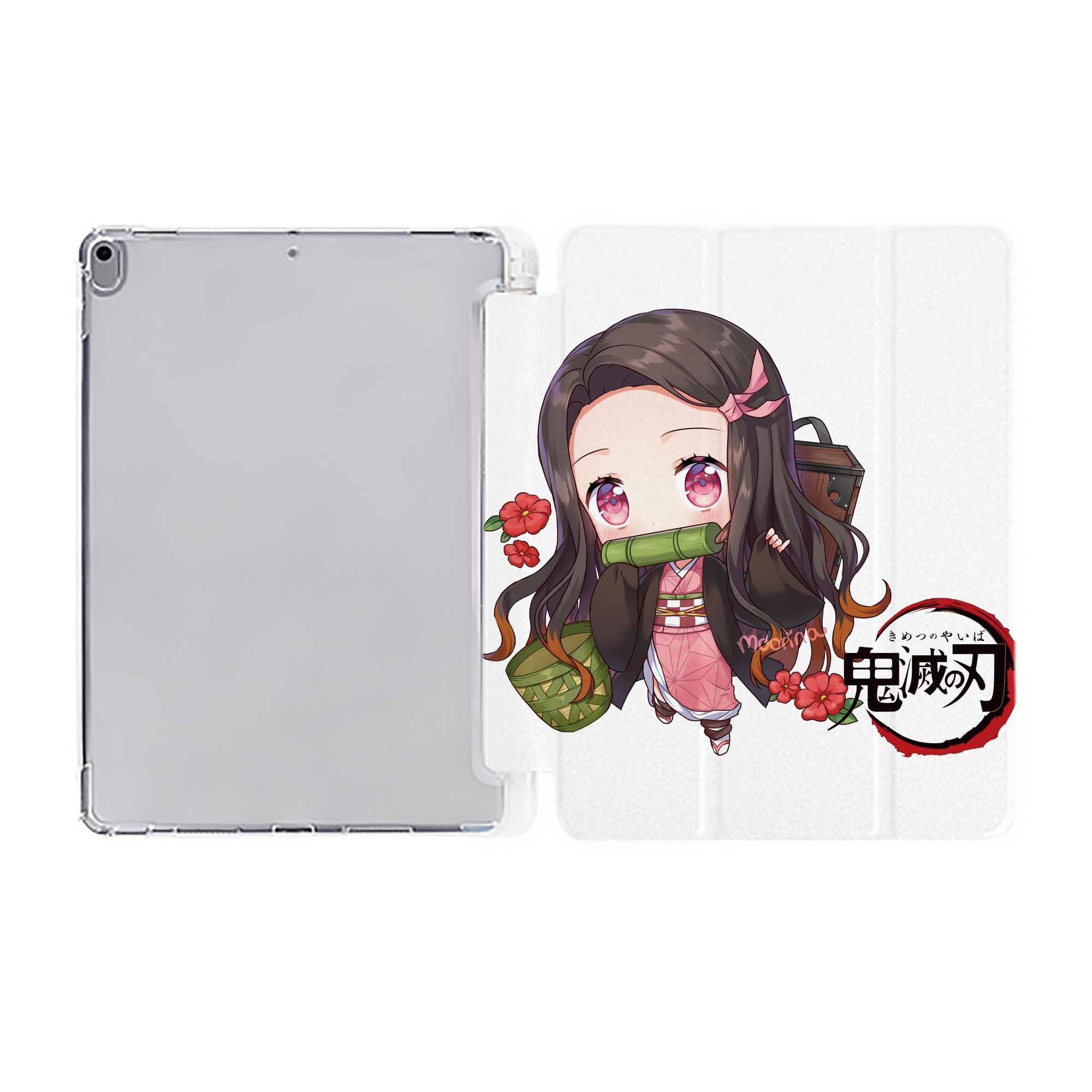 （画像用） 鬼滅の刃（きめつのやいば）竈門 禰󠄀豆子／かまど ねずこ Kamado Nezuko IPad ケース ペン収納付き 三つ折りスタンド PUレザー×シリコン 対応機種9.5/10.5/10.9インチ